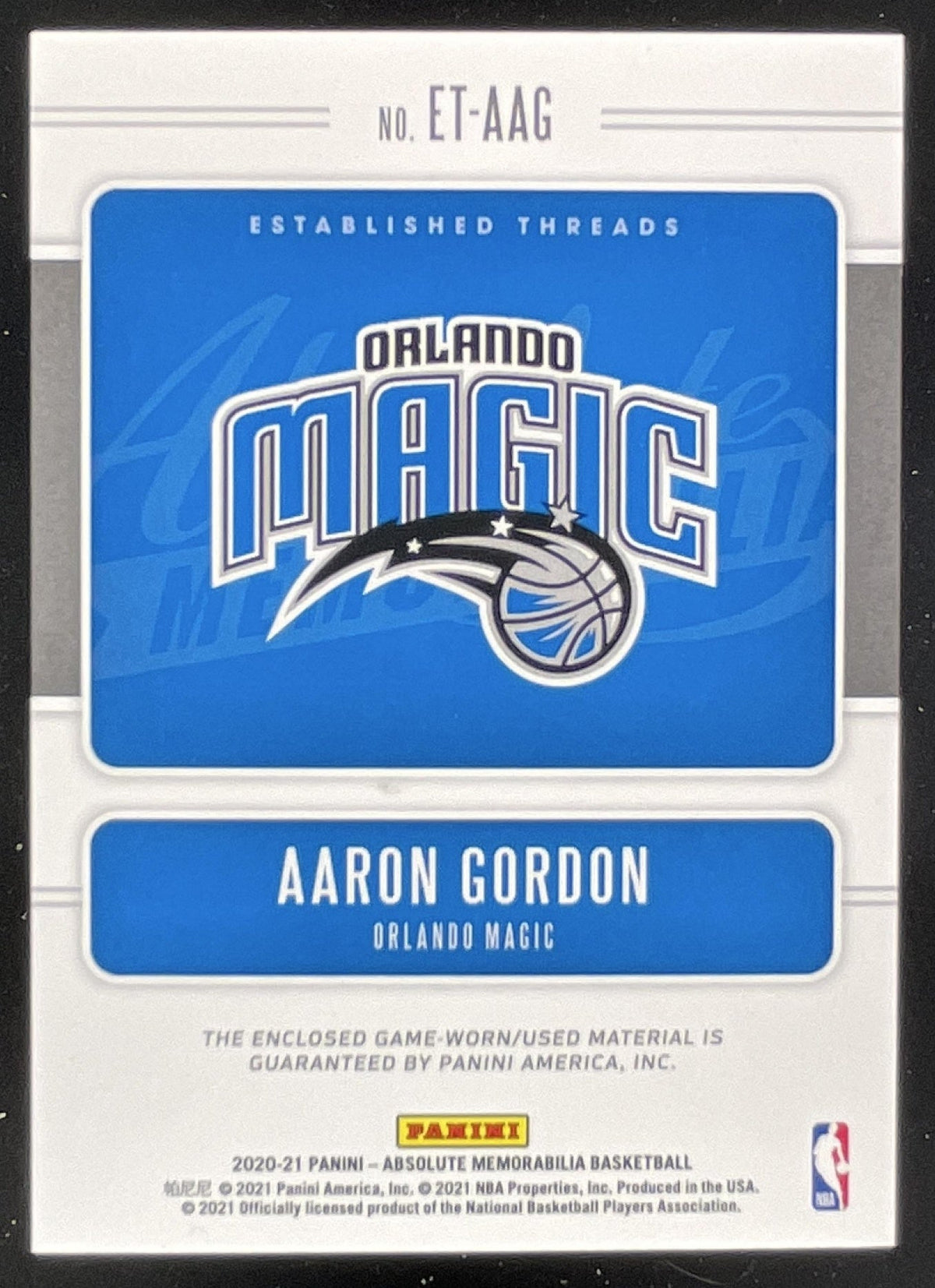 2020-21 Absolute Memorabilia Established Threads Level 4 #ET-AAG Aaron Gordon /5 product image 2, provided for visual