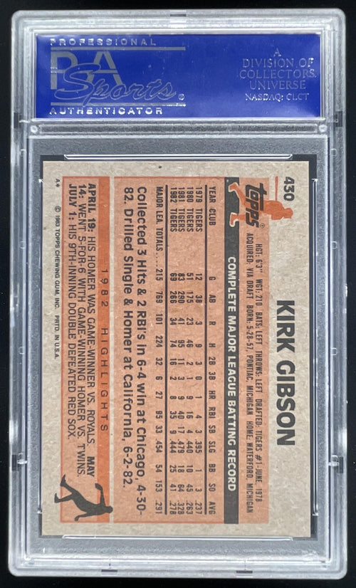 1983 Topps #430 Kirk Gibson PSA 10 product image 2, provided for visual reference and product detail review