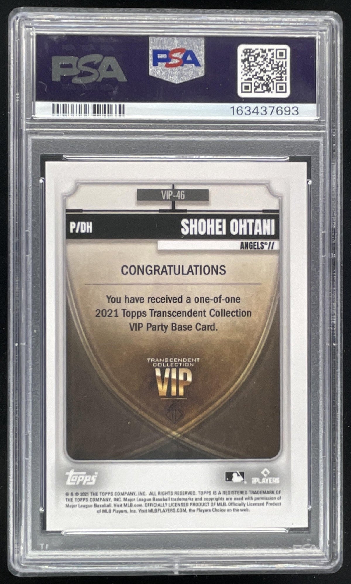 2021 Topps Transcendent Collection VIP Light Blue Line Shohei Ohtani 1/1 PSA 9 product image 2, provided for visual