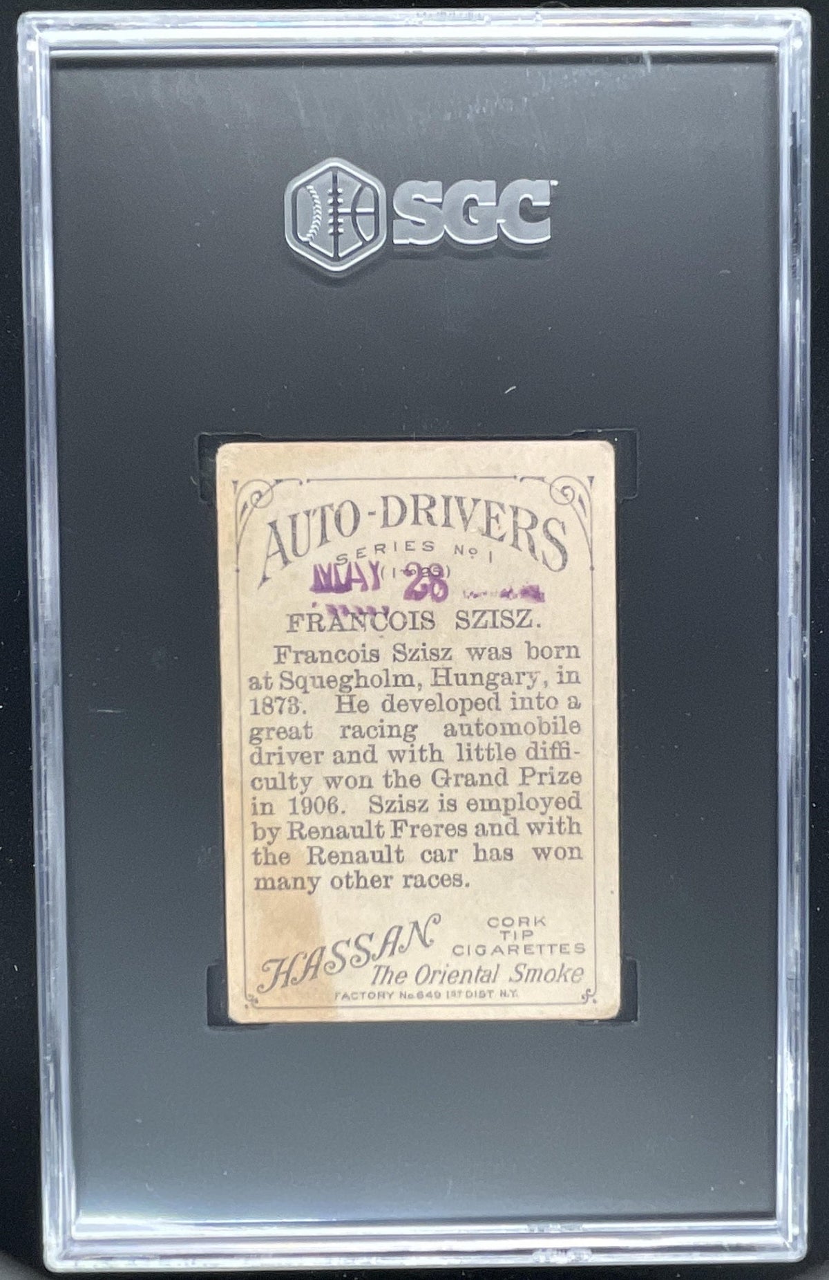 1911 Hassan Cigarettes T36 Auto-Drivers #NNO Francois Szisz SGC 1.5 product image 2, provided for visual reference and