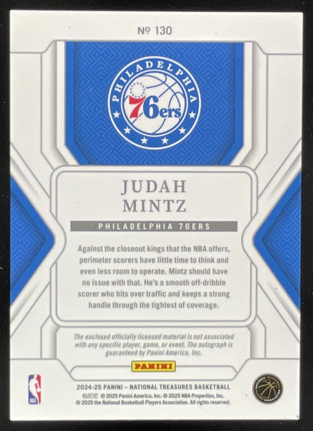 2024-25 National Treasures Rookie Patch Orange #130 Judah Mintz RC Auto /75 product image 2, provided for visual reference