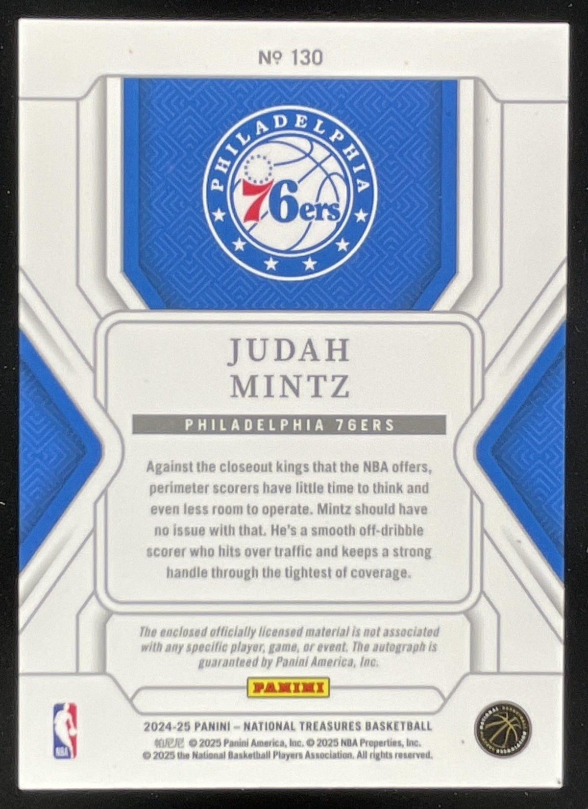 2024-25 National Treasures Rookie Patch Orange #130 Judah Mintz RC Auto /75 product image 2, provided for visual reference