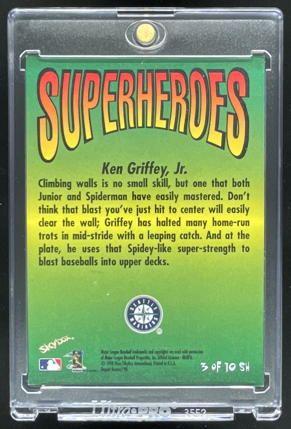 1998 Skybox Dugout Axcess Superheroes #3SH Ken Griffey Jr. Spider-Man product image 2, provided for visual reference and