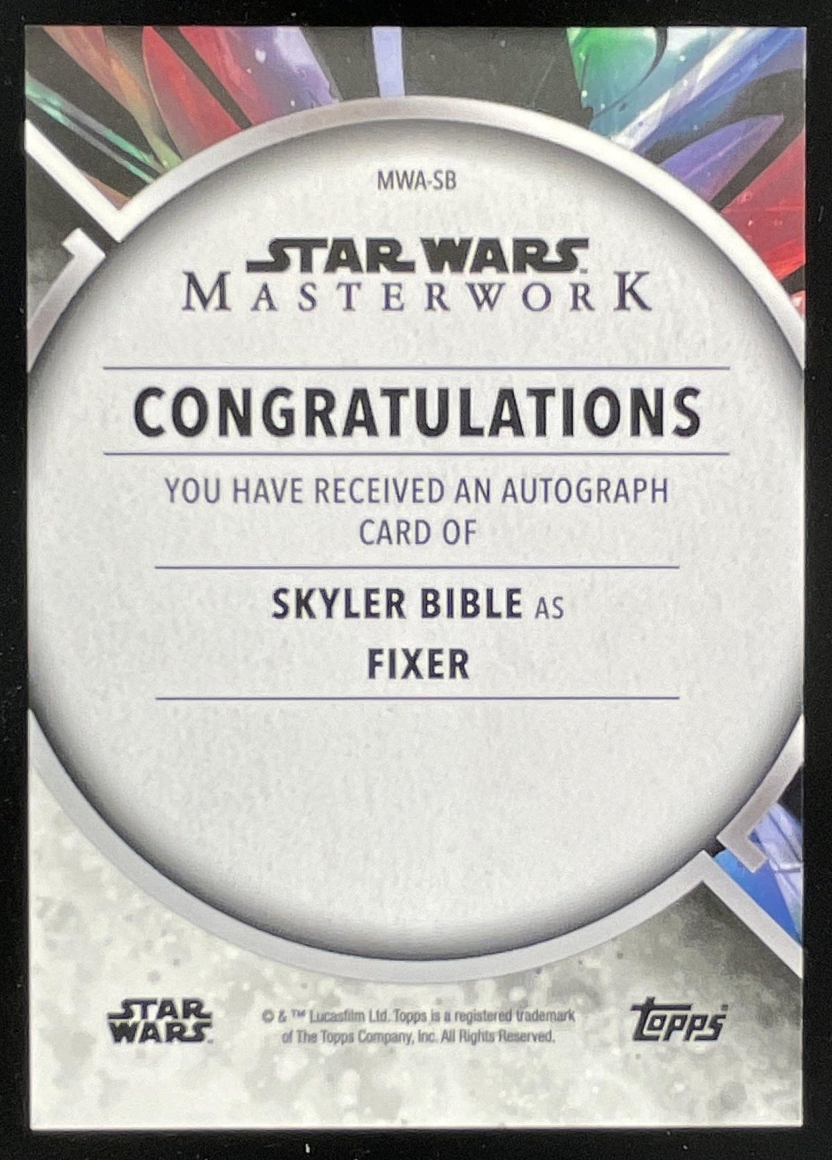 2022 Topps Star Wars Masterwork Autographs #MWA-SB Skyler Bible Auto product image 2, provided for visual reference and