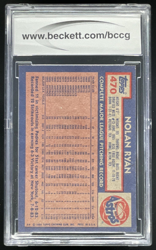 1984 Topps #470 Nolan Ryan BGS 10 product image 2, provided for visual reference and product detail review