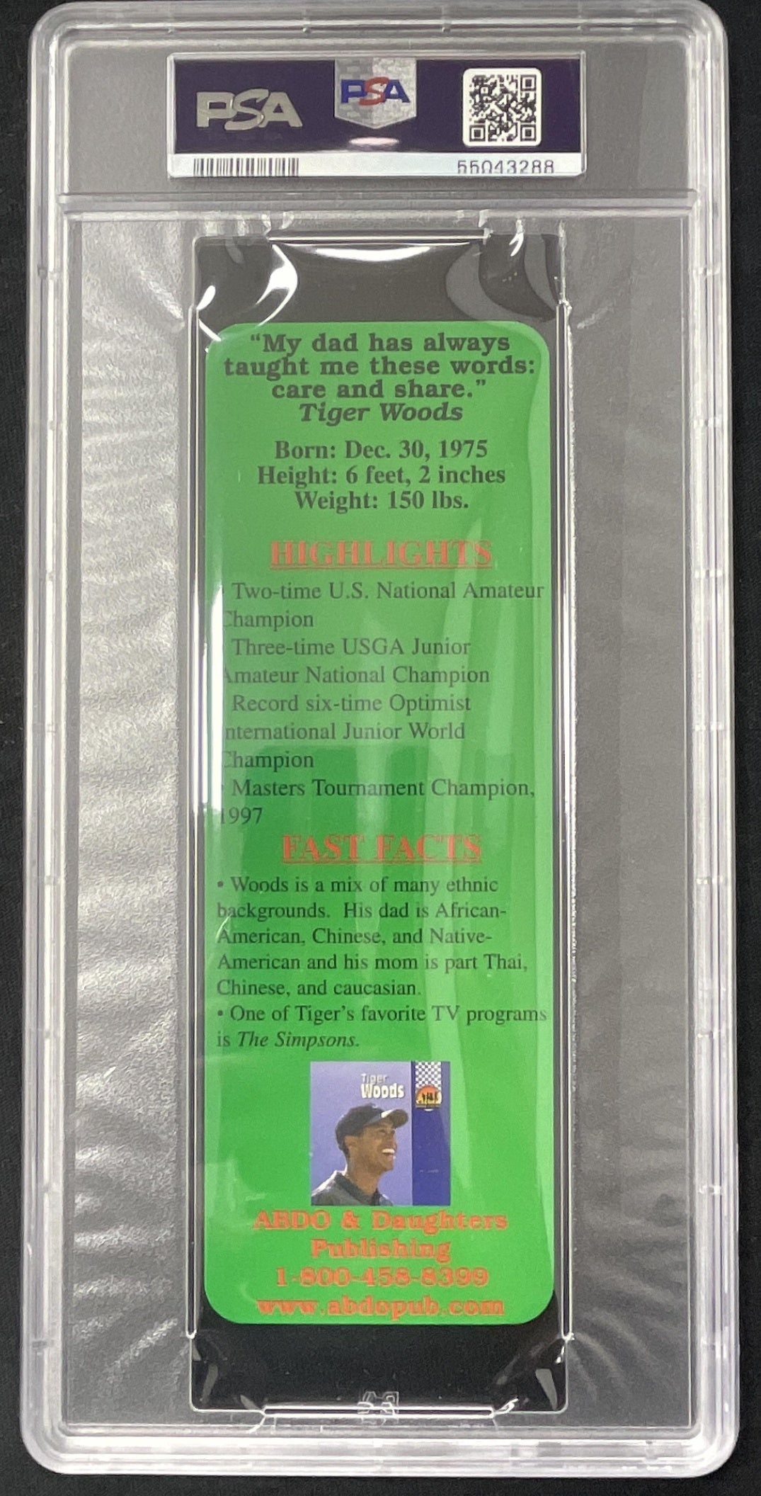 1997 Awesome Athletes Bookmarks #NNO Tiger Woods PSA 9 product image 2, provided for visual reference and product detail