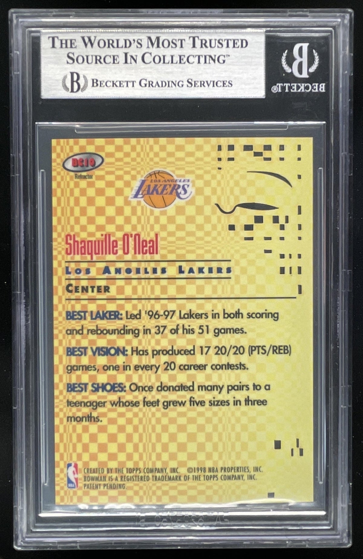 1997-98 Bowman 's Best Cuts Refractors #BC10 Shaquille O'Neal BGS 9 product image 2, provided for visual reference and
