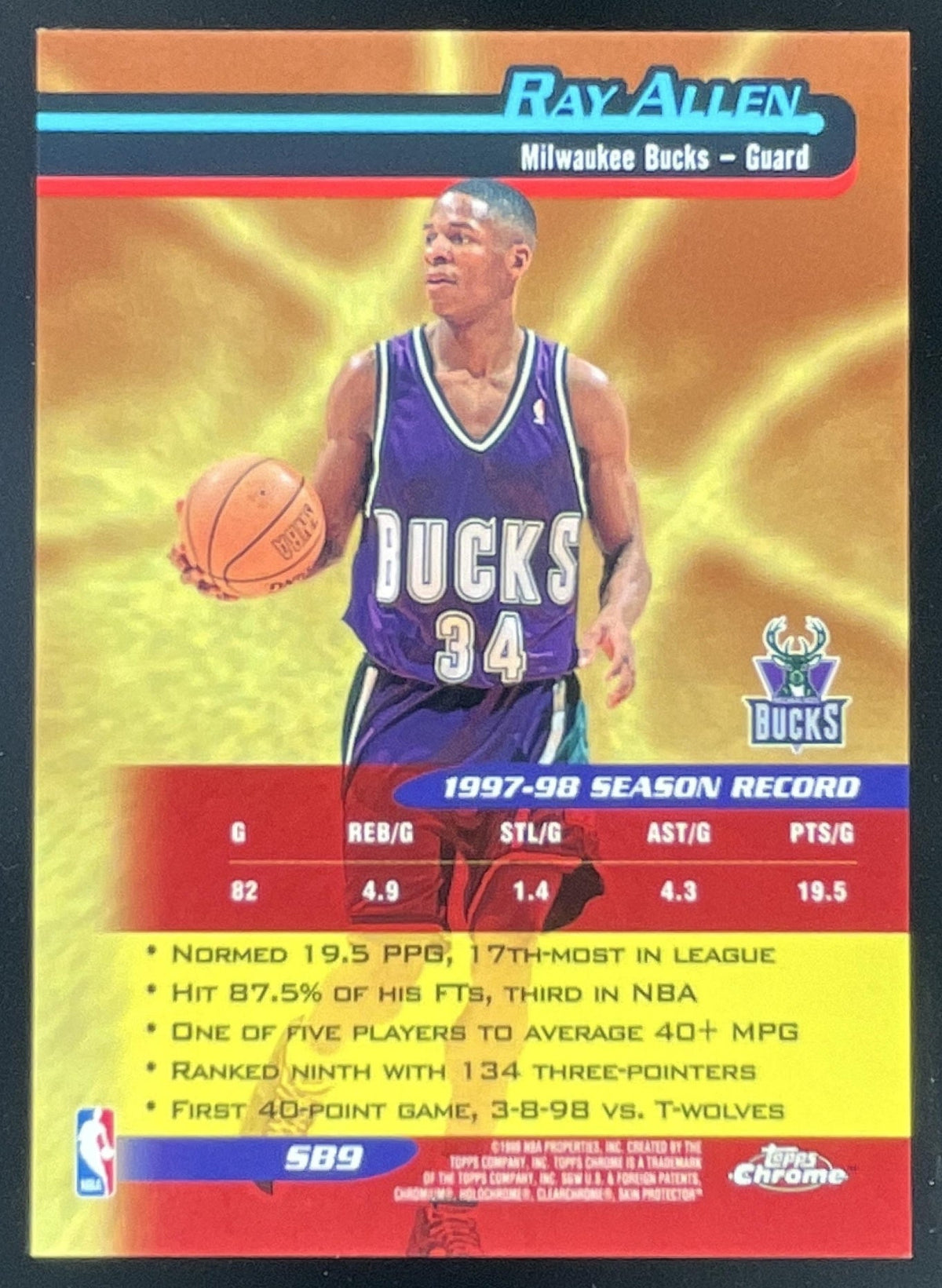 1998-99 Topps Season's Best #SB9 Ray Allen product image 2, provided for visual reference and product detail review
