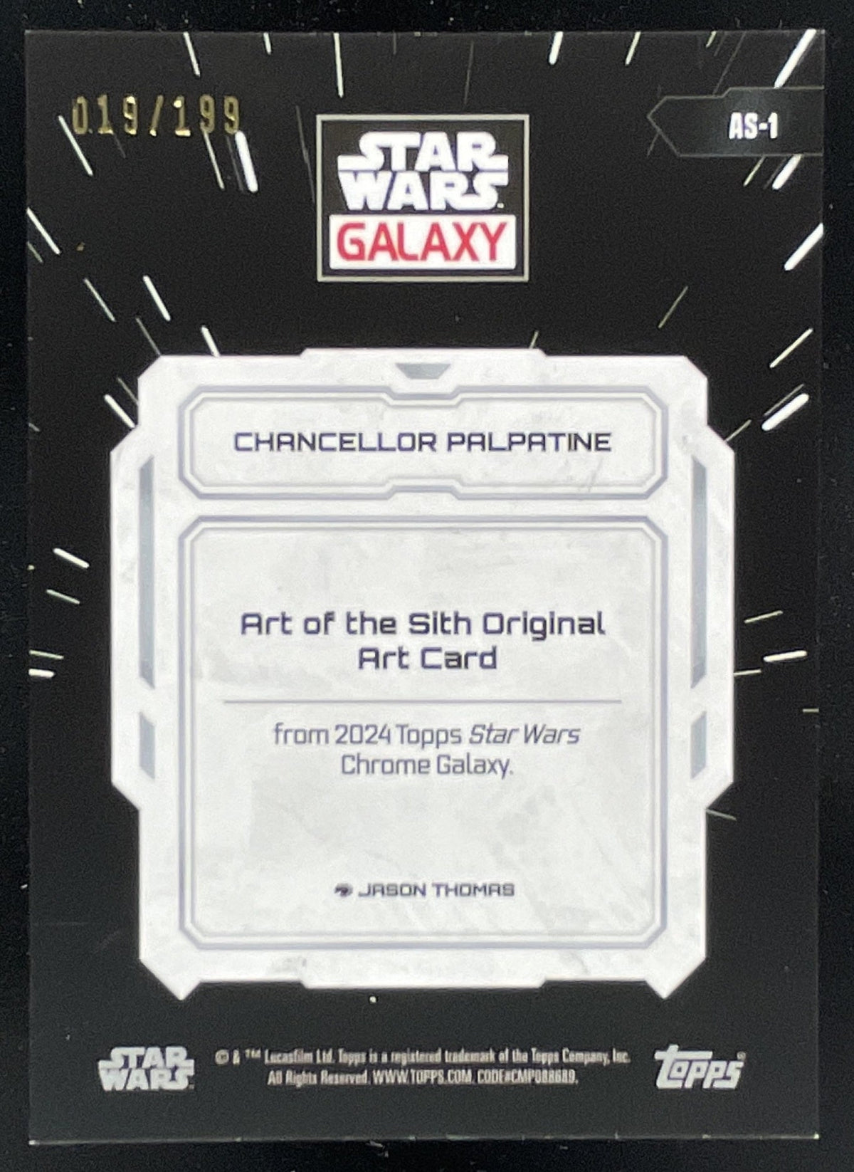 2024 Topps Chrome Star Wars Galaxy Art the Sith Aqua Chancellor Palpatine /199 product image 2, provided for visual
