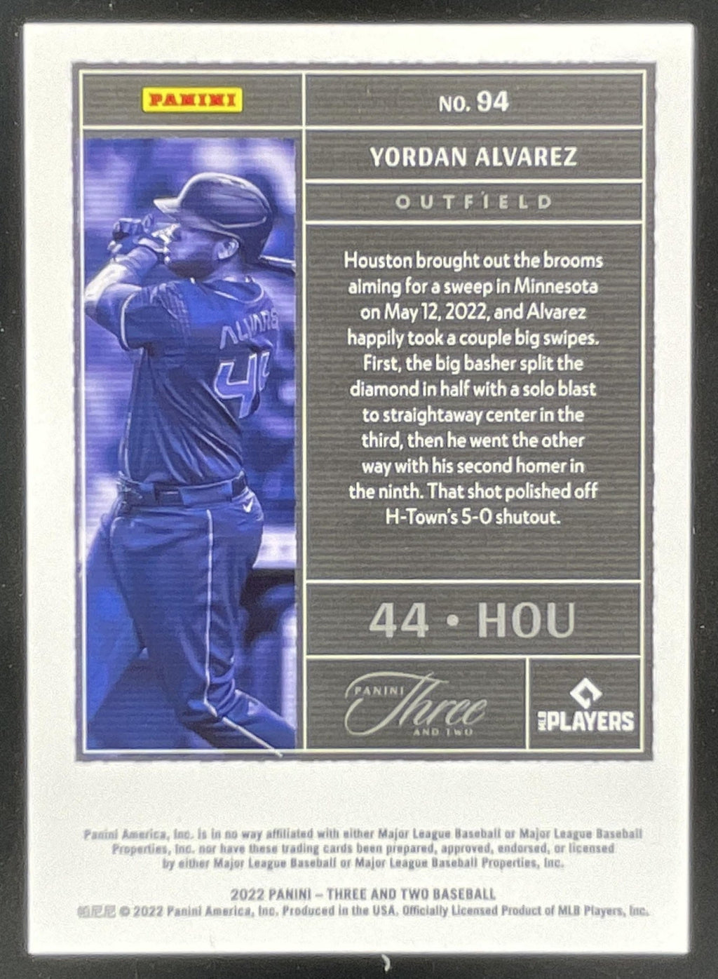 2022 Panini Three and Two Full Count #94 Yordan Alvarez /32 product image 2, provided for visual reference and product