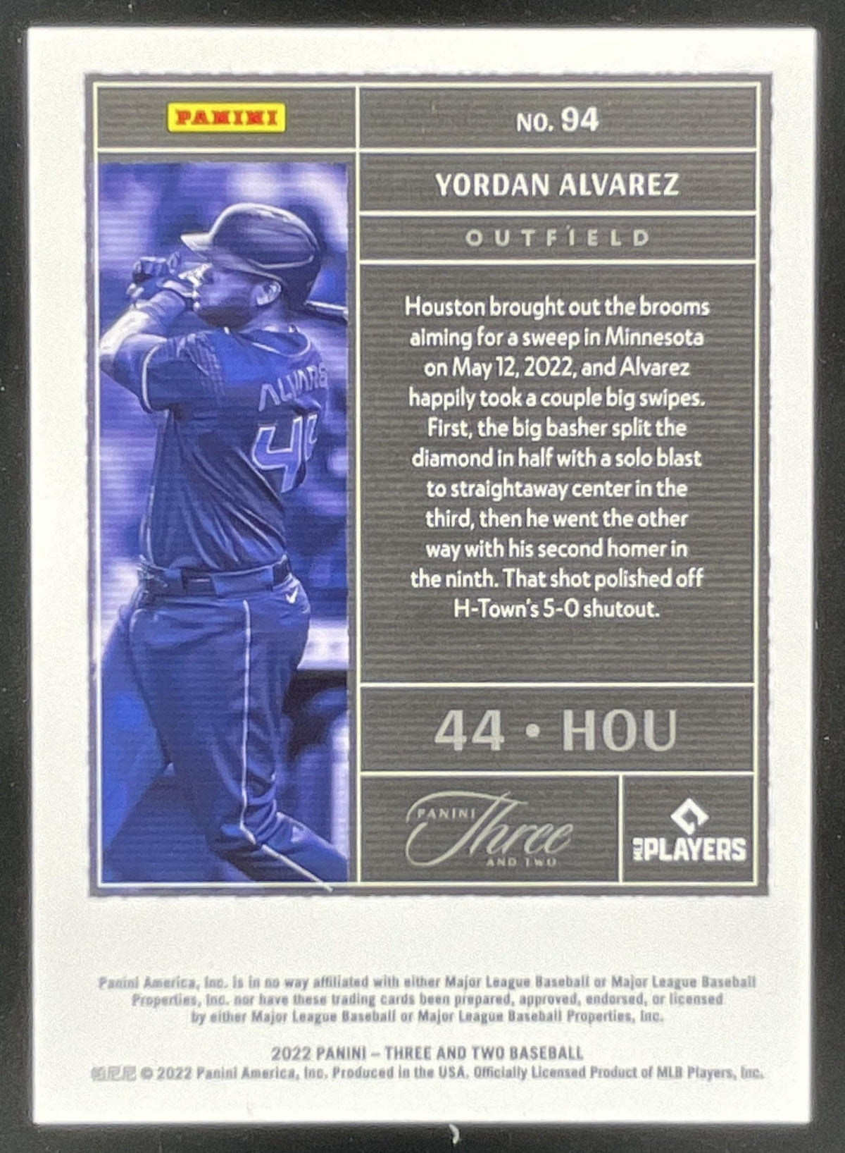 2022 Panini Three and Two Full Count #94 Yordan Alvarez /32 product image 2, provided for visual reference and product