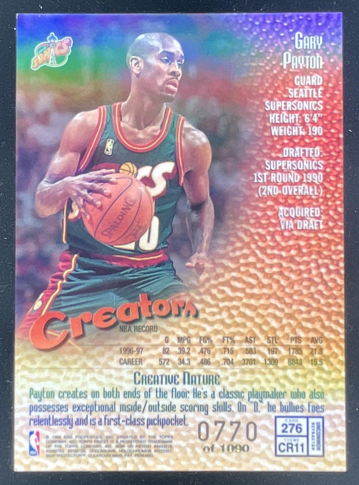 1997-98 Topps Finest Refractor #276 Gary Payton Silver /1090 product image 2, provided for visual reference and product