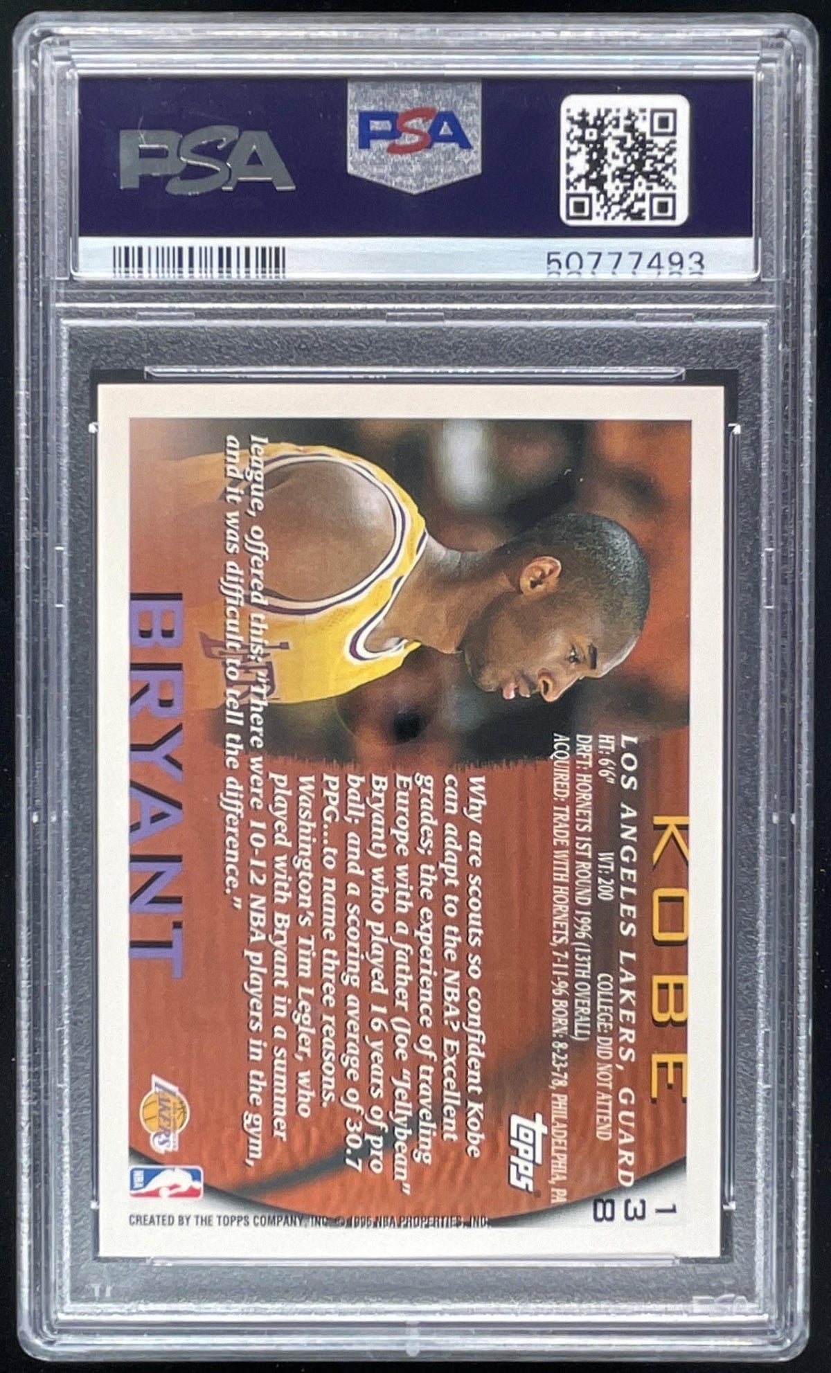 1996-97 Topps #138 Kobe Bryant RC PSA 9 product image 2, provided for visual reference and product detail review