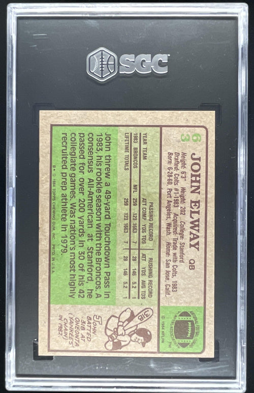 1984 Topps #63 John Elway RC SGC 5 product image 2, provided for visual reference and product detail review