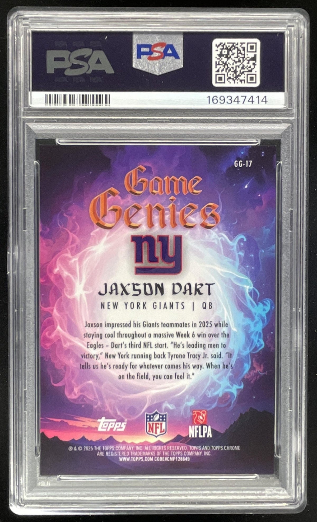 2025 Topps Chrome Game Genies #GG-17 Jaxson Dart RC SSP PSA 10 product image 2, provided for visual reference and product