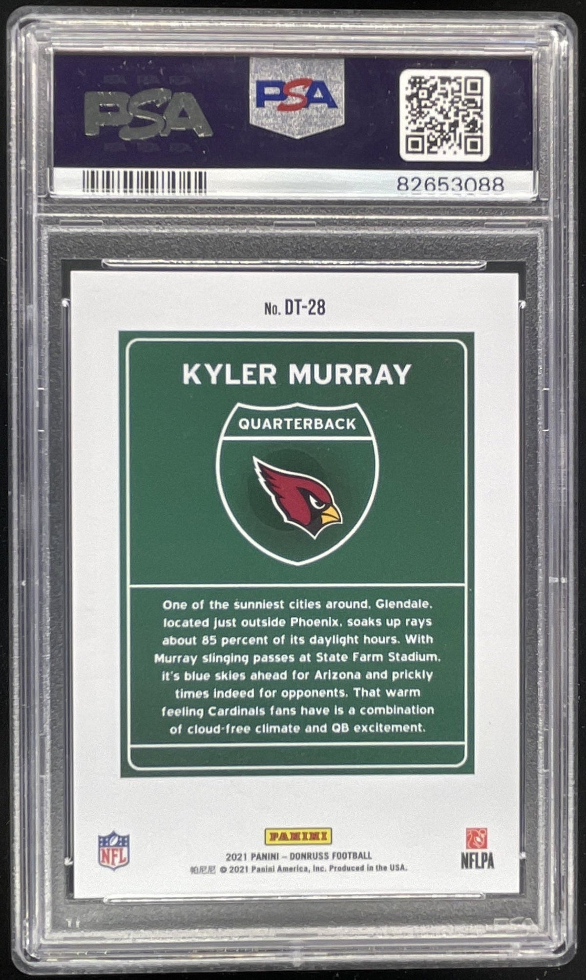 2021 Panini Donruss Downtown! SSP #DT-28 Kyler Murray PSA 10 product image 2, provided for visual reference and product