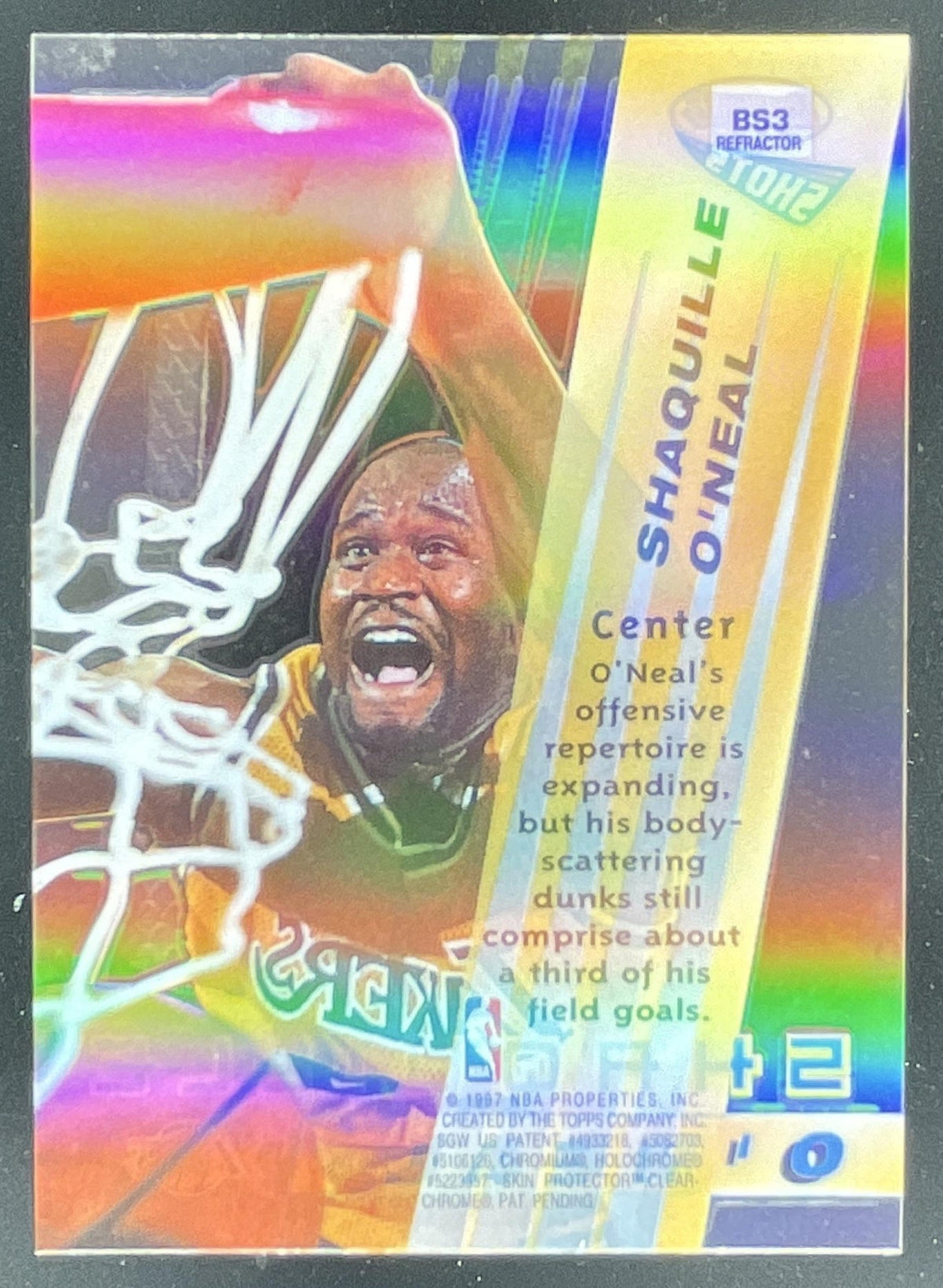 1996-97 Bowman 's Best Shots Refractor #BS3 Shaquille O'Neal product image 2, provided for visual reference and product