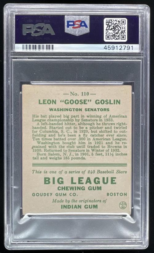 1933 Goudey R319 #110 Goose Goslin RC PSA 4 product image 2, provided for visual reference and product detail review