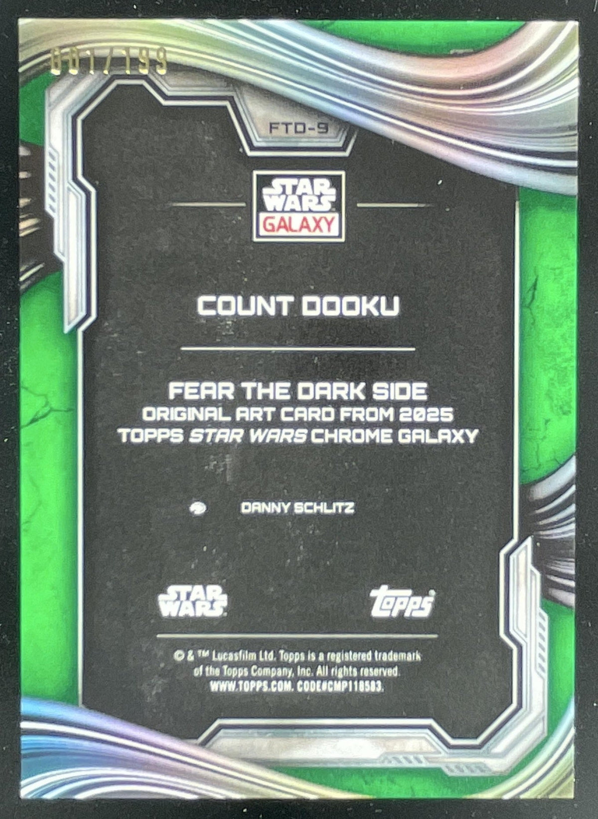 2025 Topps Chrome Star Wars Galaxy Fear Darkside Green Shimmer Count Dooku /199 product image 2, provided for visual