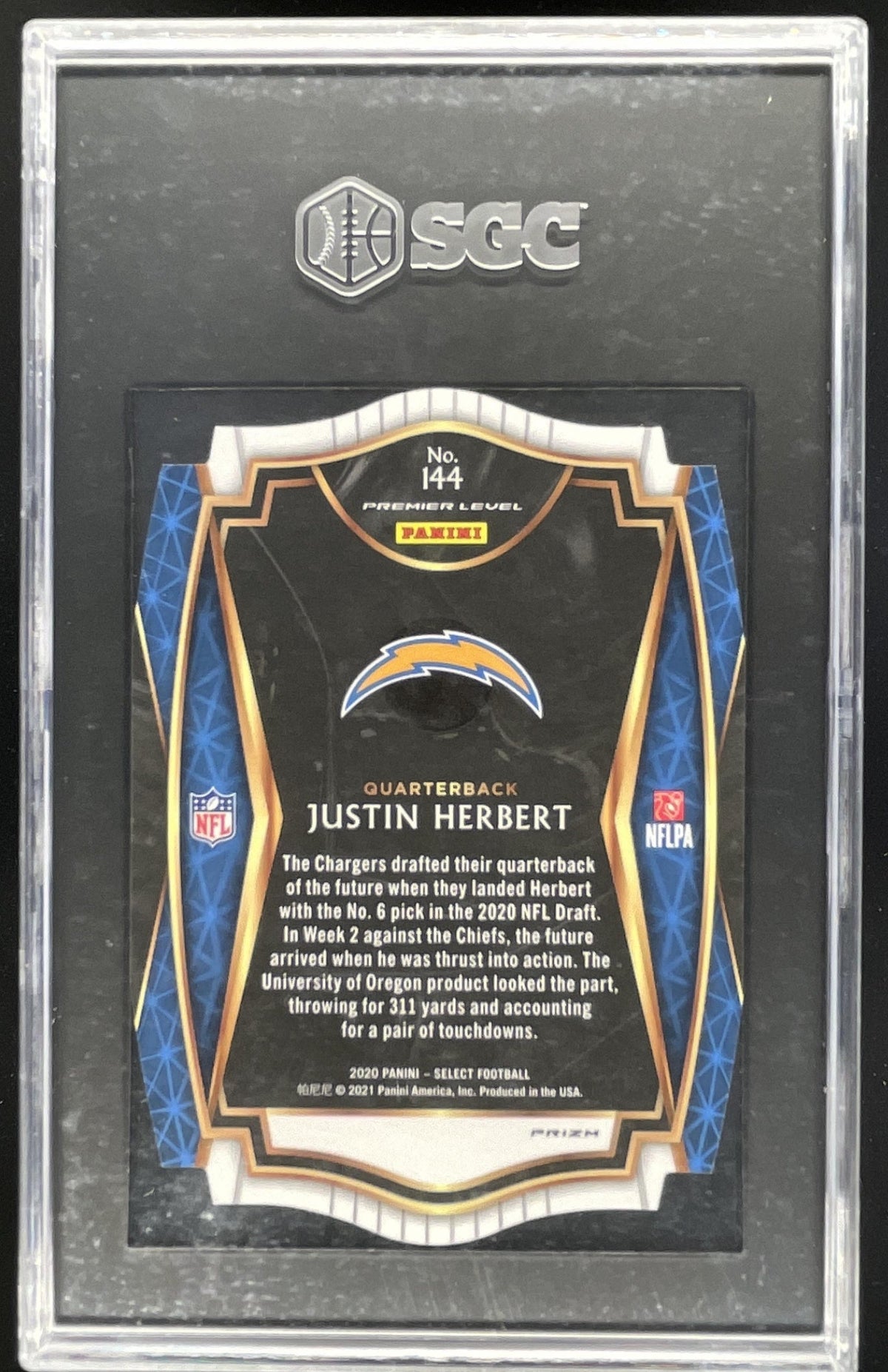 2020 Select Purple Prizm Die Cut #144 Justin Herbert RC Premier Level SGC 10 product image 2, provided for visual reference