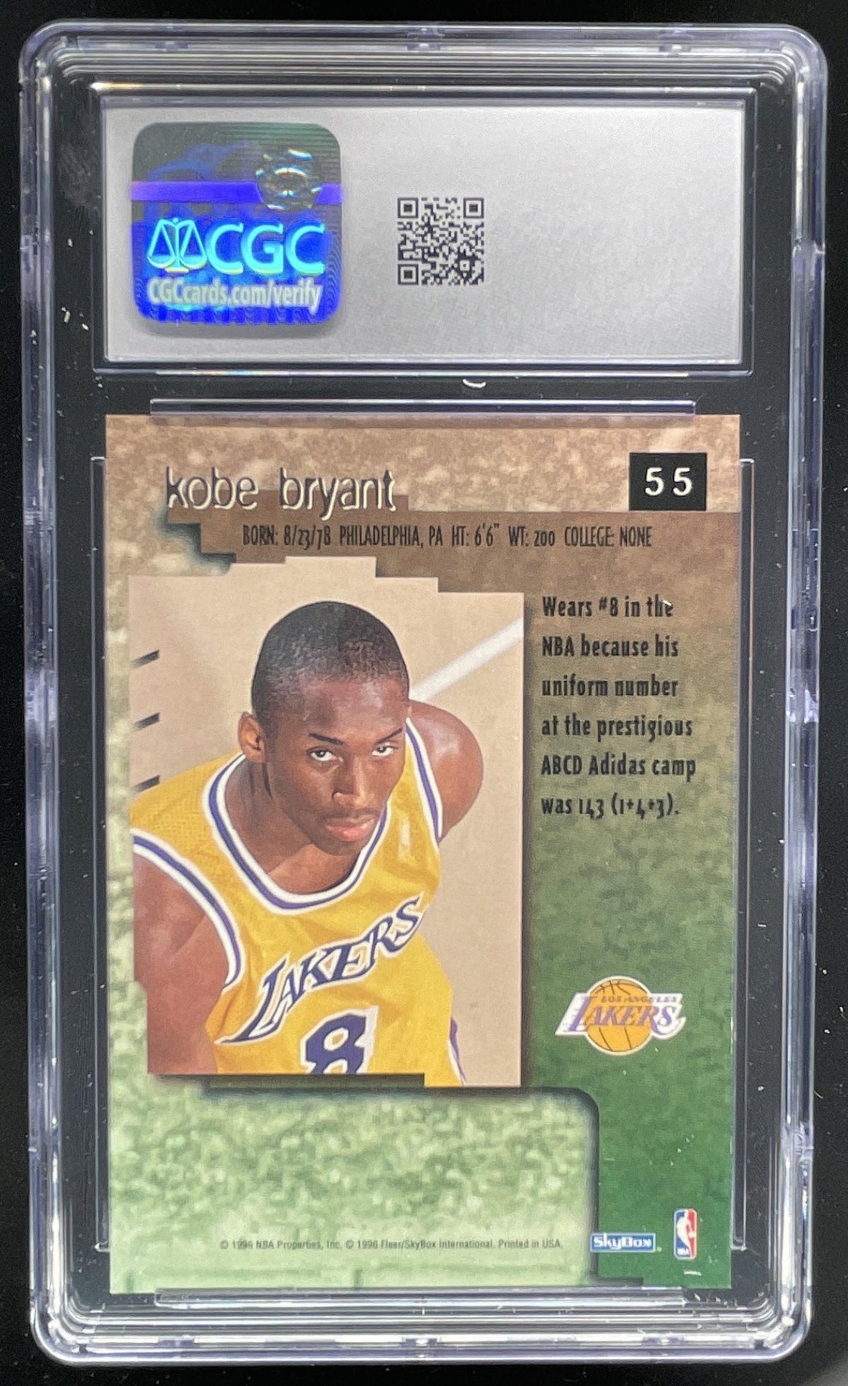 1996-97 Skybox Premium #55 Kobe Bryant RC CGC 10 product image 2, provided for visual reference and product detail review