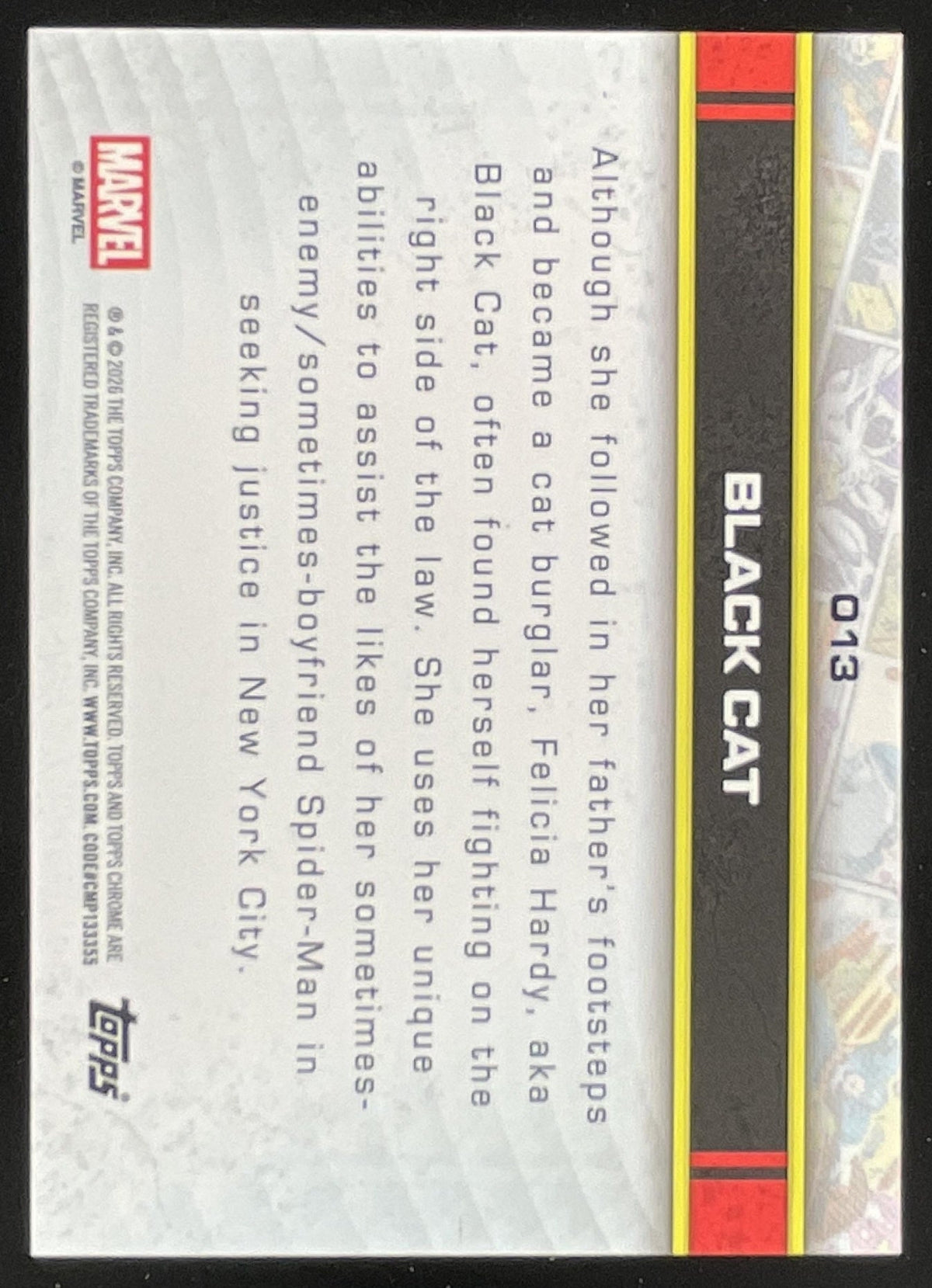 2026 Topps Chrome Marvel Comics Sapphire #013 Black Cat product image 2, provided for visual reference and product detail
