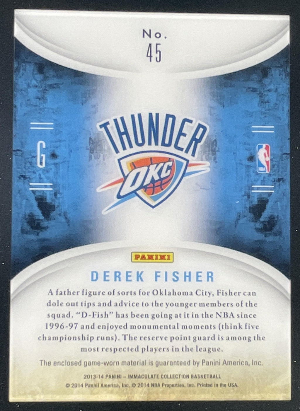 2013-14 Immaculate Collection Immaculate Standard Materials #45 Derek Fisher /75 product image 2, provided for visual