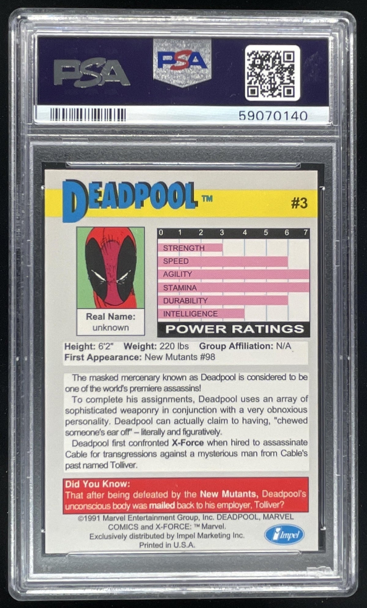 1991 Impel X-Force Promo #3 Deadpool PSA 9 product image 2, provided for visual reference and product detail review