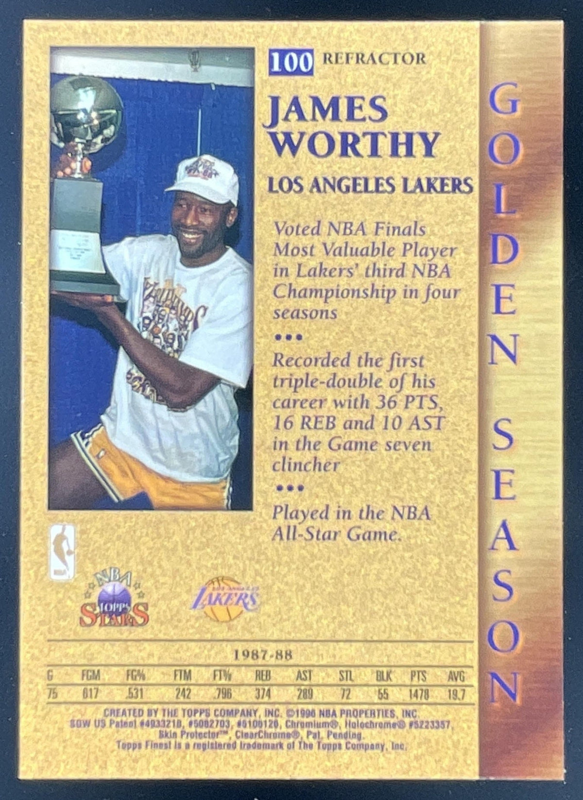 1996-97 Topps Stars Finest Refractors #100 James Worthy product image 2, provided for visual reference and product detail