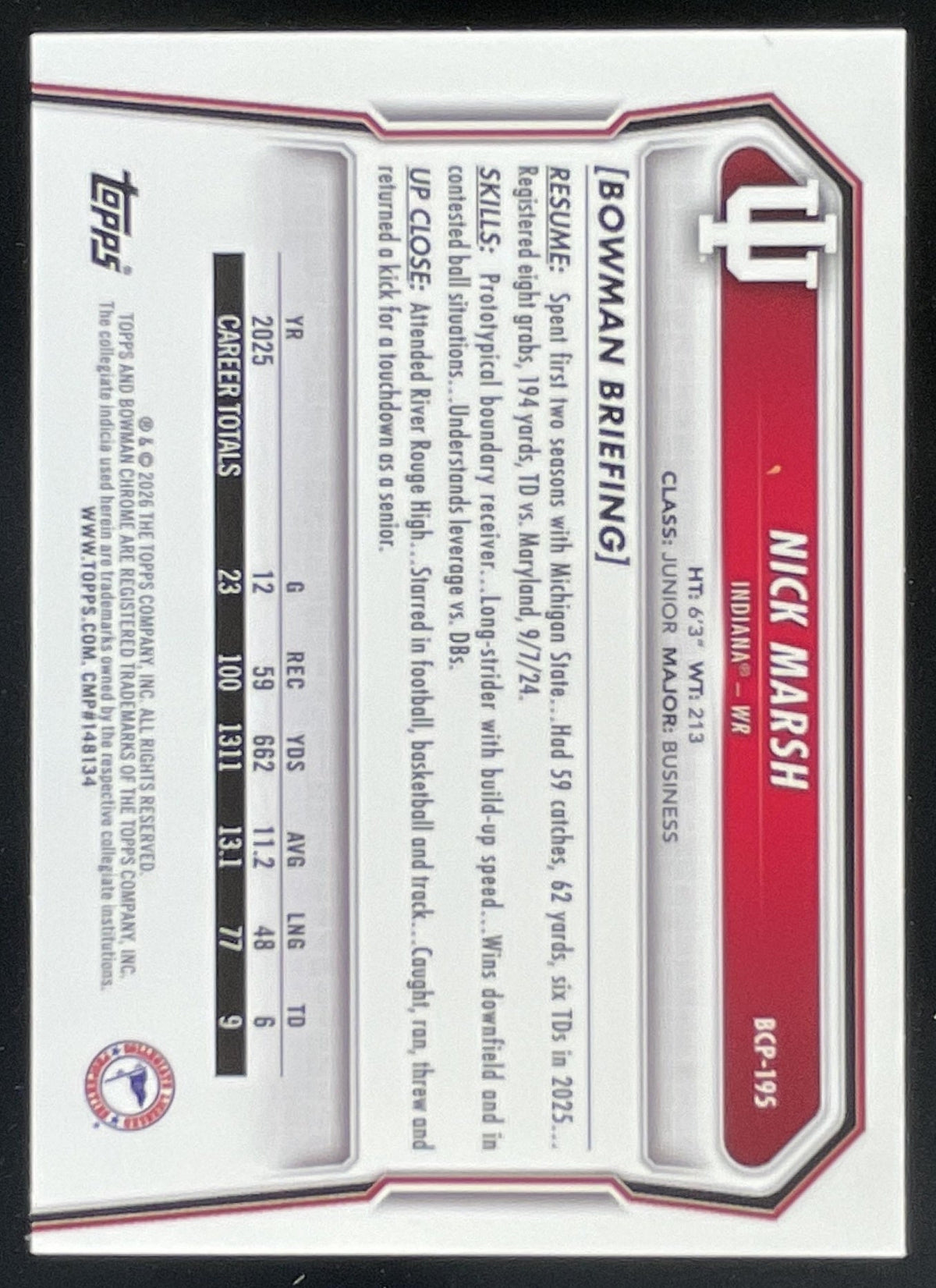 2026 Bowman Chrome Prospects Blue Mojo Refractor #BCP-195 Nick Marsh RC /150 product image 2, provided for visual reference