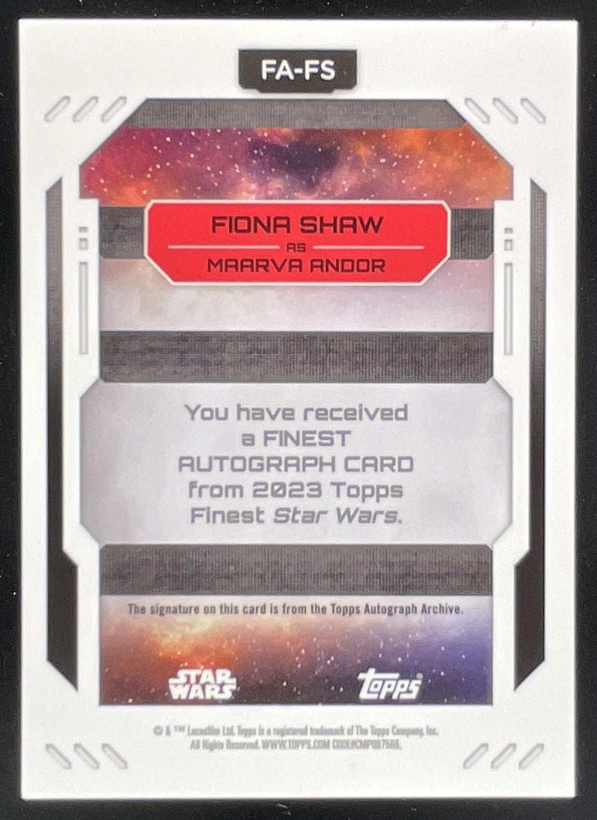 2023 Topps Finest Star Wars Finest Autographs #FA-FS Fiona Shaw Autograph Auto product image 2, provided for visual
