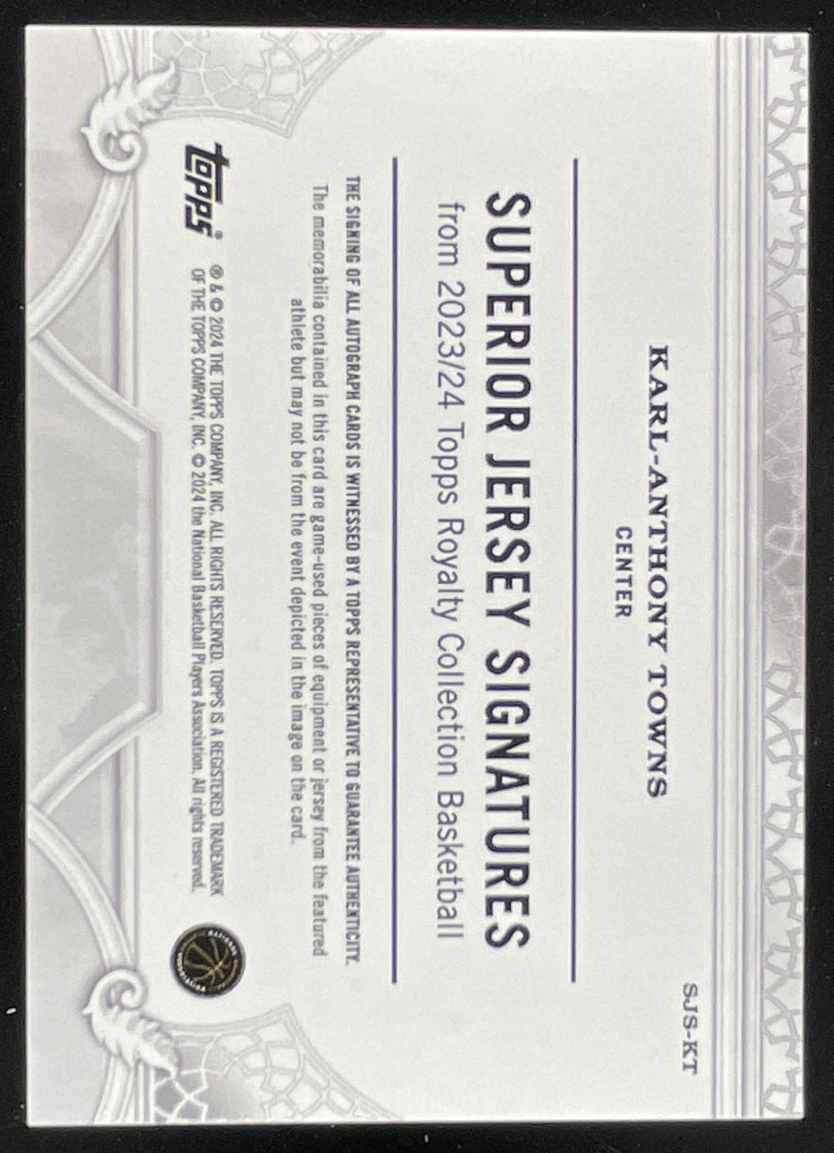 2023 Topps Royalty Collection Superior Jersey Blue Karl-Anthony Towns Auto /25 product image 2, provided for visual