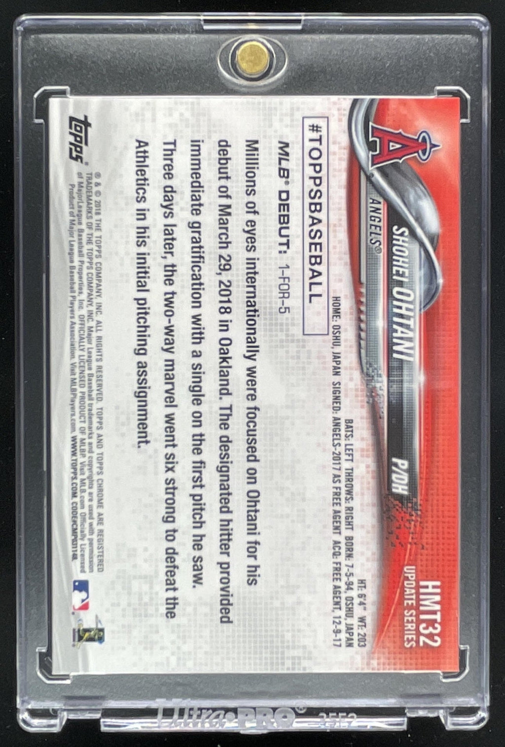 2018 Topps Chrome Update #HMT32 Shohei Ohtani RC product image 2, provided for visual reference and product detail review