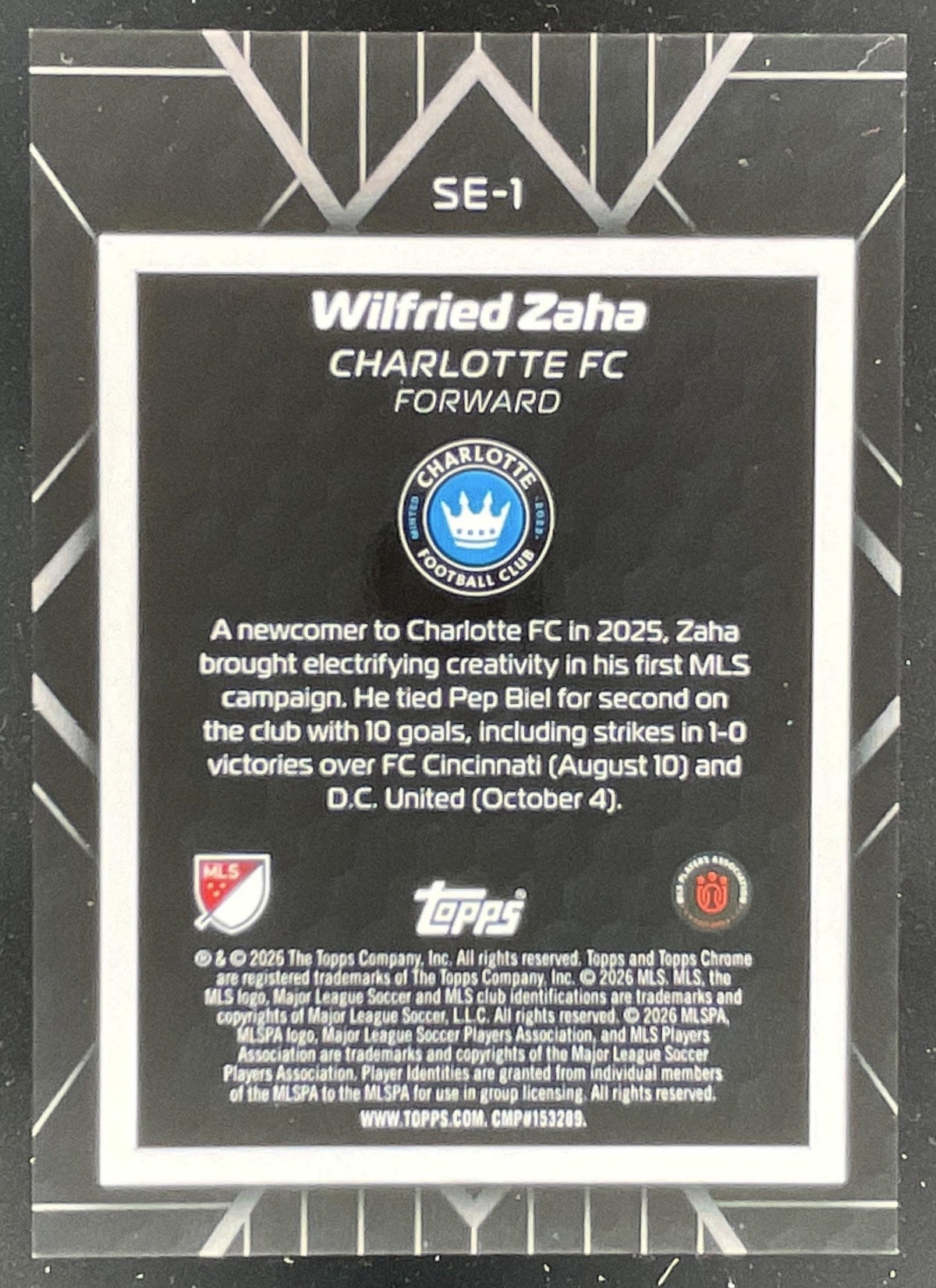 2026 Topps Chrome MLS Shadow Etch #SE-1 Wilfried Zaha product image 2, provided for visual reference and product detail