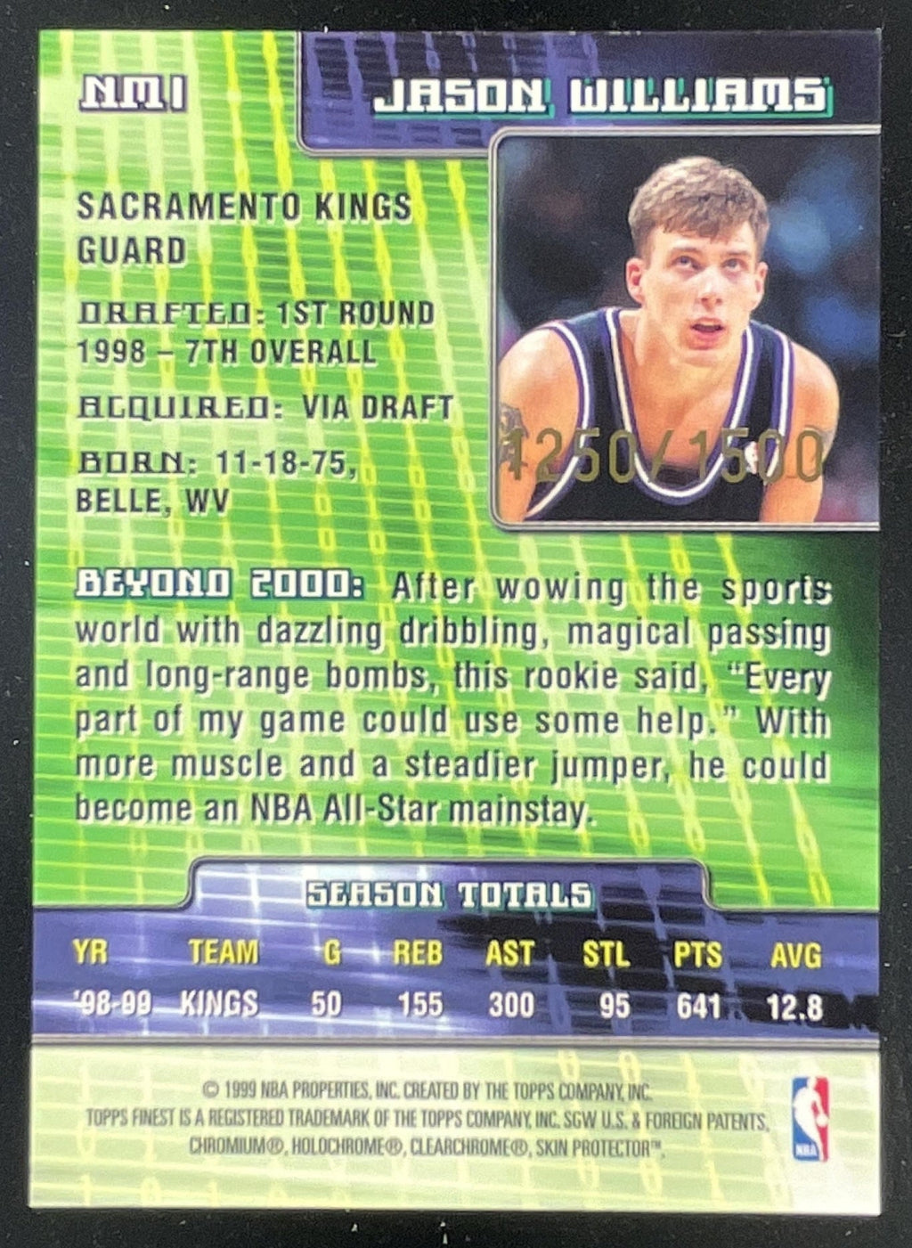 1999-00 Topps Finest New Millennium #NM1 Jason Williams /1500 product image 2, provided for visual reference and product