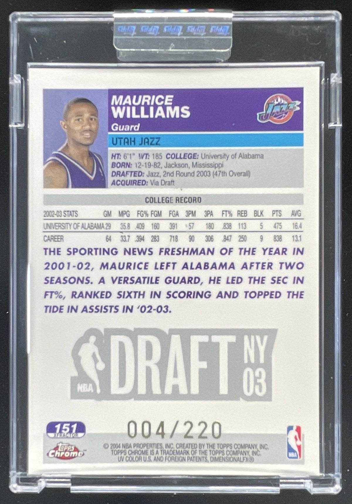 2003-04 Topps Chrome X Fractors #151 Maurice Williams RC /220 product image 2, provided for visual reference and product