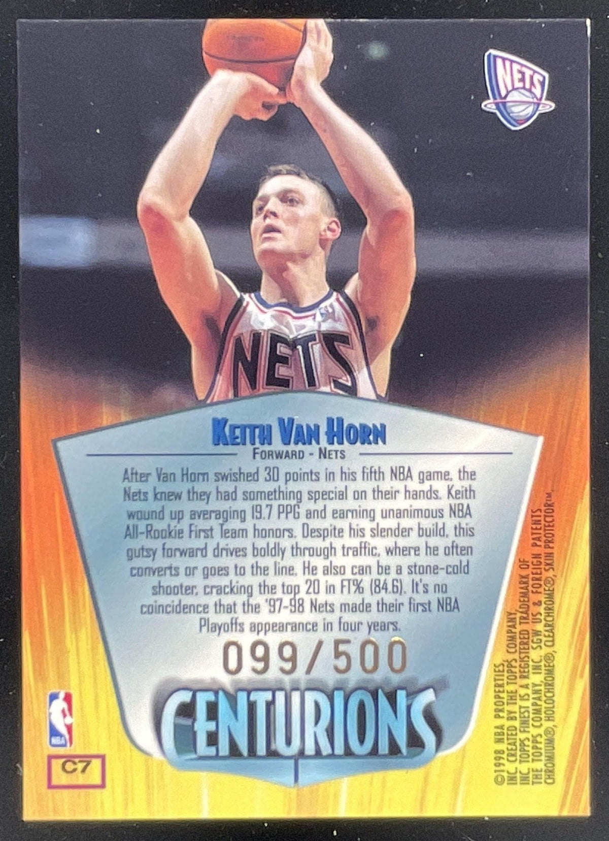 1998-99 Topps Finest Centurions #C7 Keith Van Horn /500 product image 2, provided for visual reference and product detail