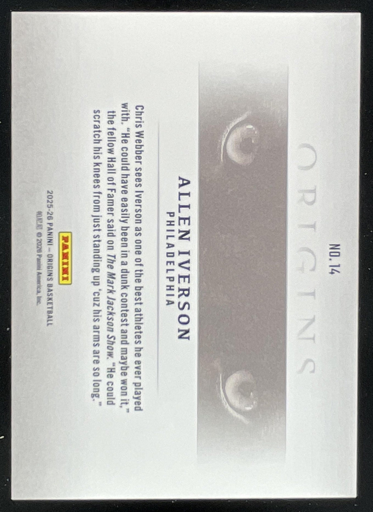 2025-26 Panini Origins Panther Eyes #14 Allen Iverson product image 2, provided for visual reference and product detail