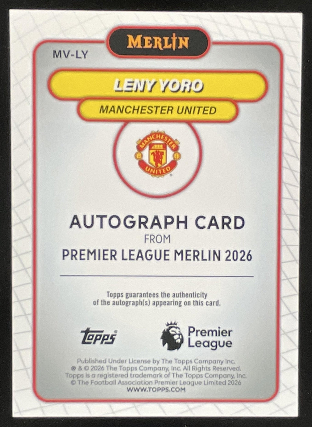 2026 Topps Merlin Premier League Autographs #MV-LY Leny Yoro Auto product image 2, provided for visual reference and product
