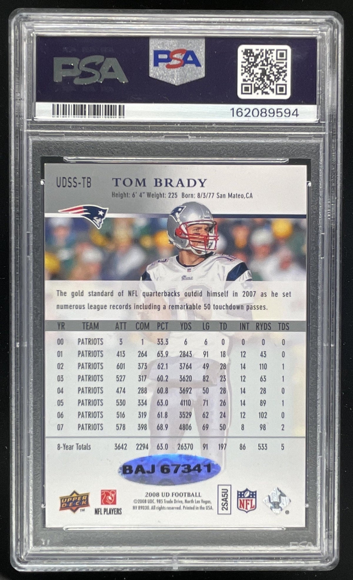 2008 Upper Deck Superstar #UDSS-TB Tom Brady Auto /5 PSA Authentic Autograph product image 2, provided for visual reference