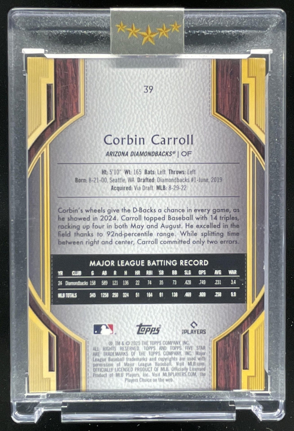 2025 Topps Five Star #39 Corbin Carroll /50 product image 2, provided for visual reference and product detail review