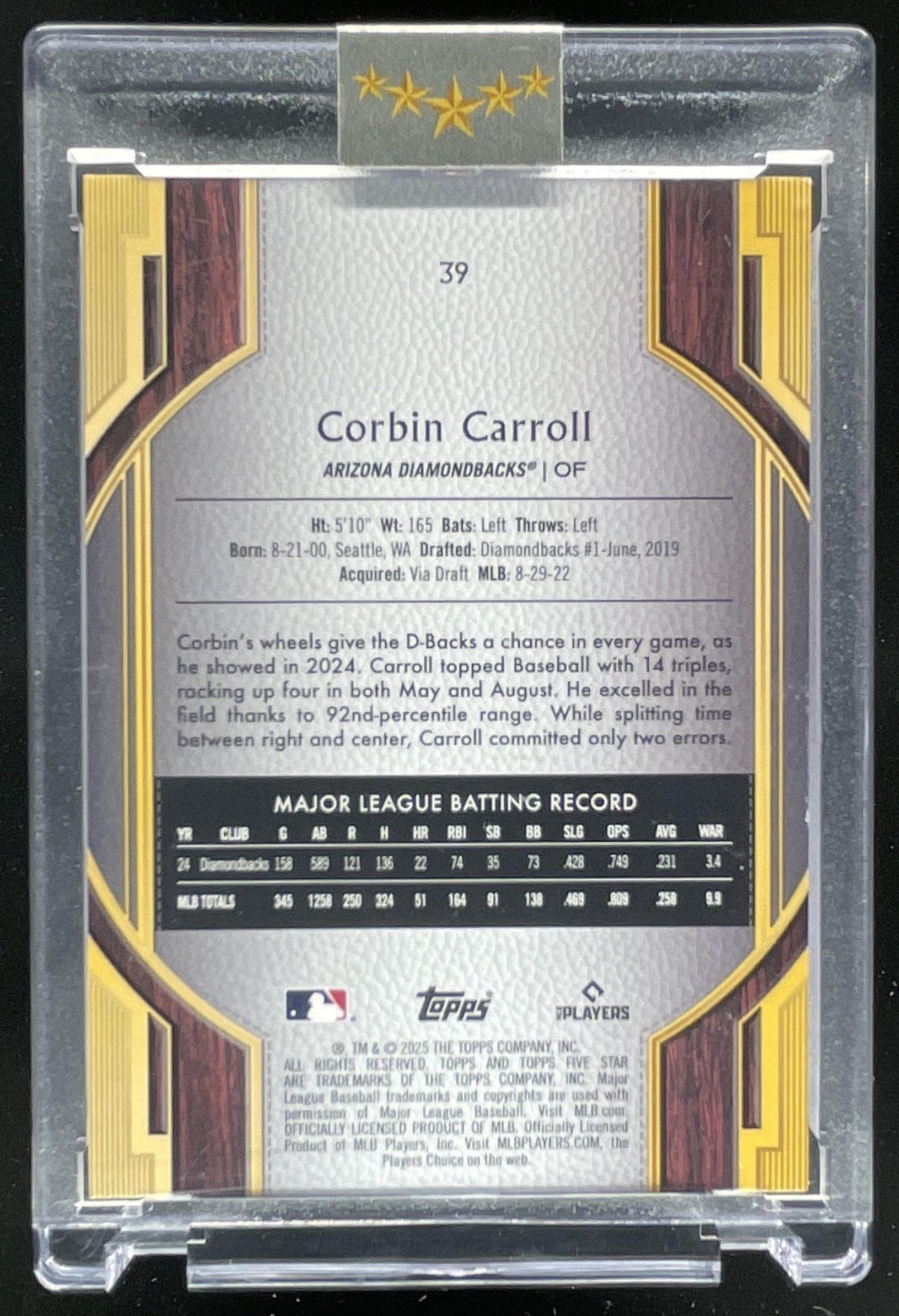 2025 Topps Five Star #39 Corbin Carroll /50 product image 2, provided for visual reference and product detail review