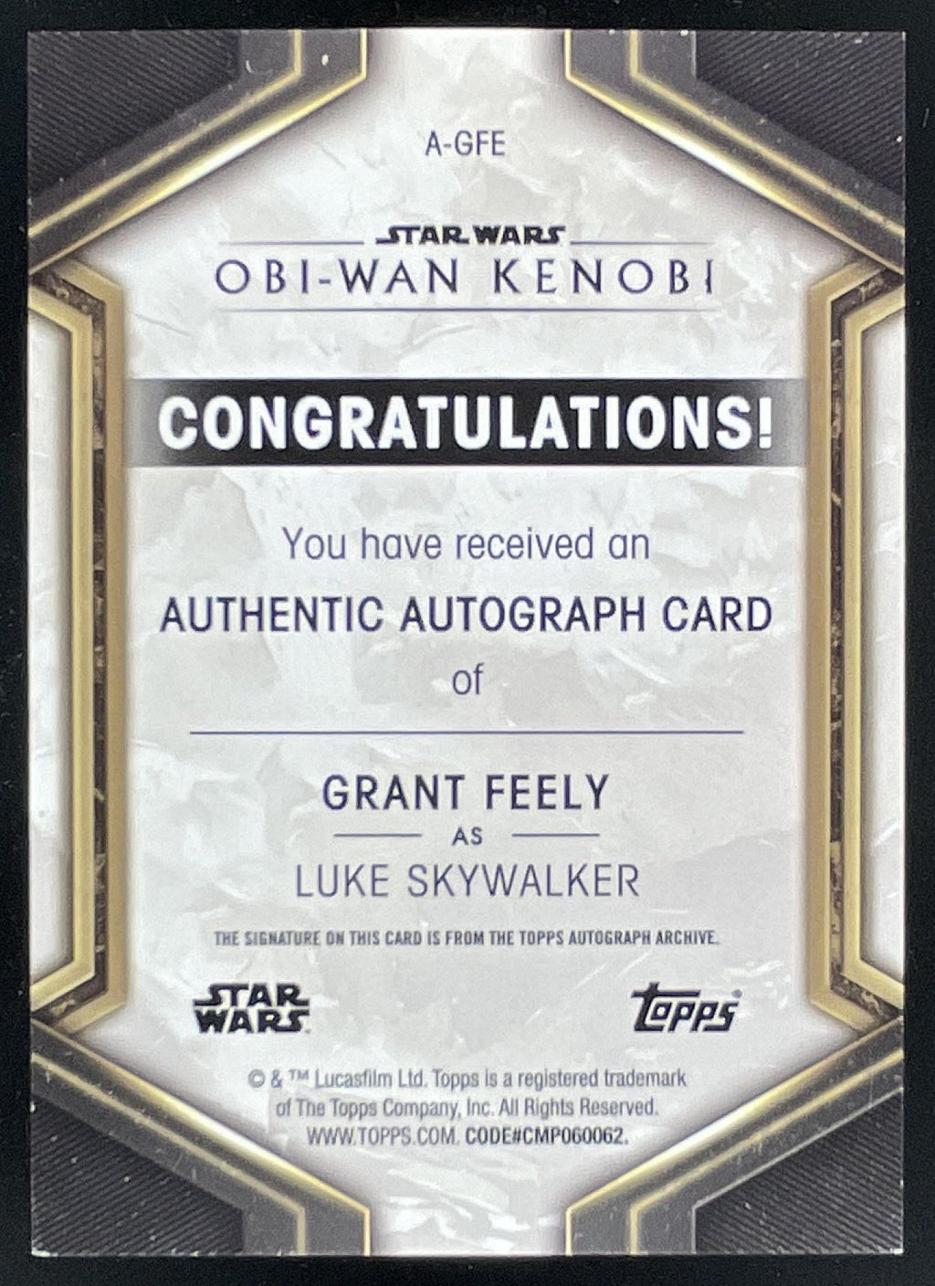 2023 Topps Star Wars: Obi-Wan Kenobi #A-GFE Grant Feely Auto product image 2, provided for visual reference and product