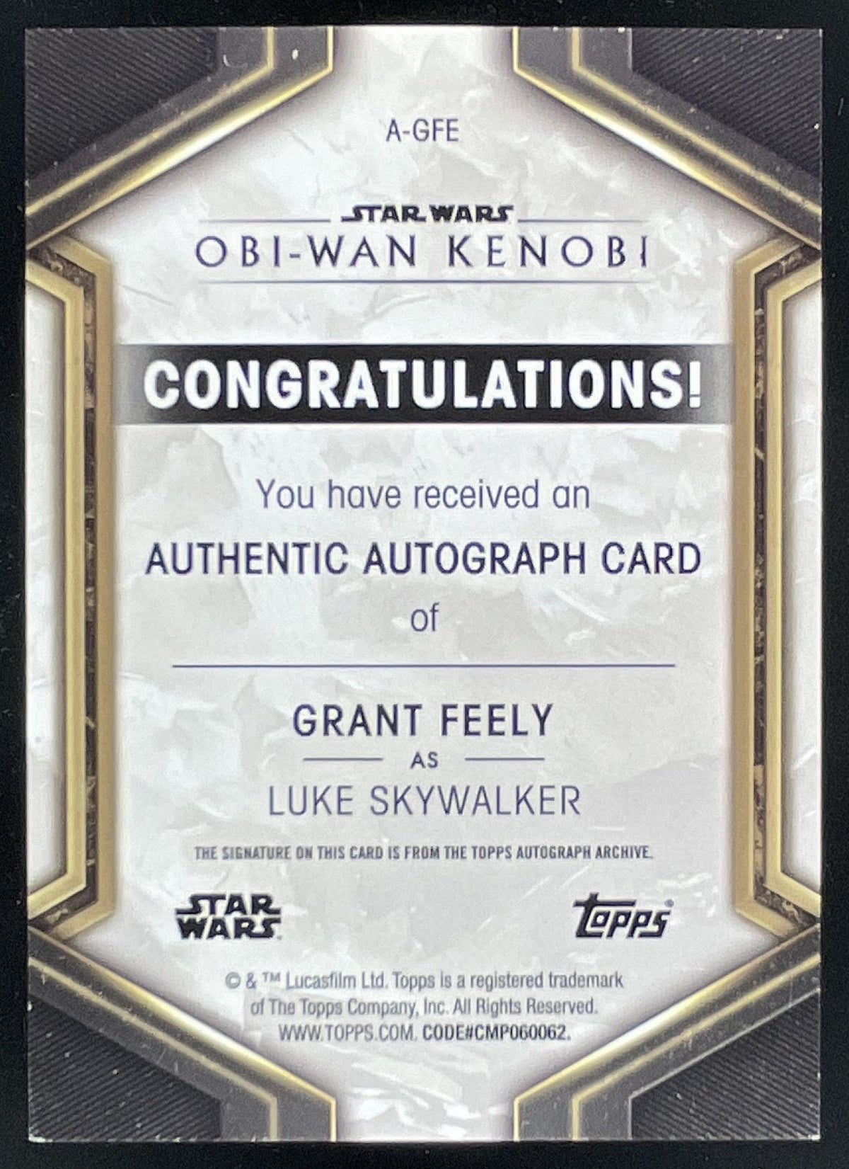 2023 Topps Star Wars: Obi-Wan Kenobi #A-GFE Grant Feely Auto product image 2, provided for visual reference and product