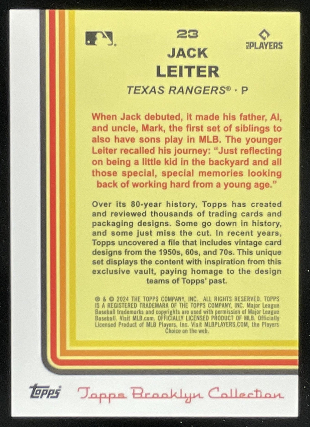 2024 Topps Brooklyn Collection Black #23 Jack Leiter RC /75 product image 2, provided for visual reference and product