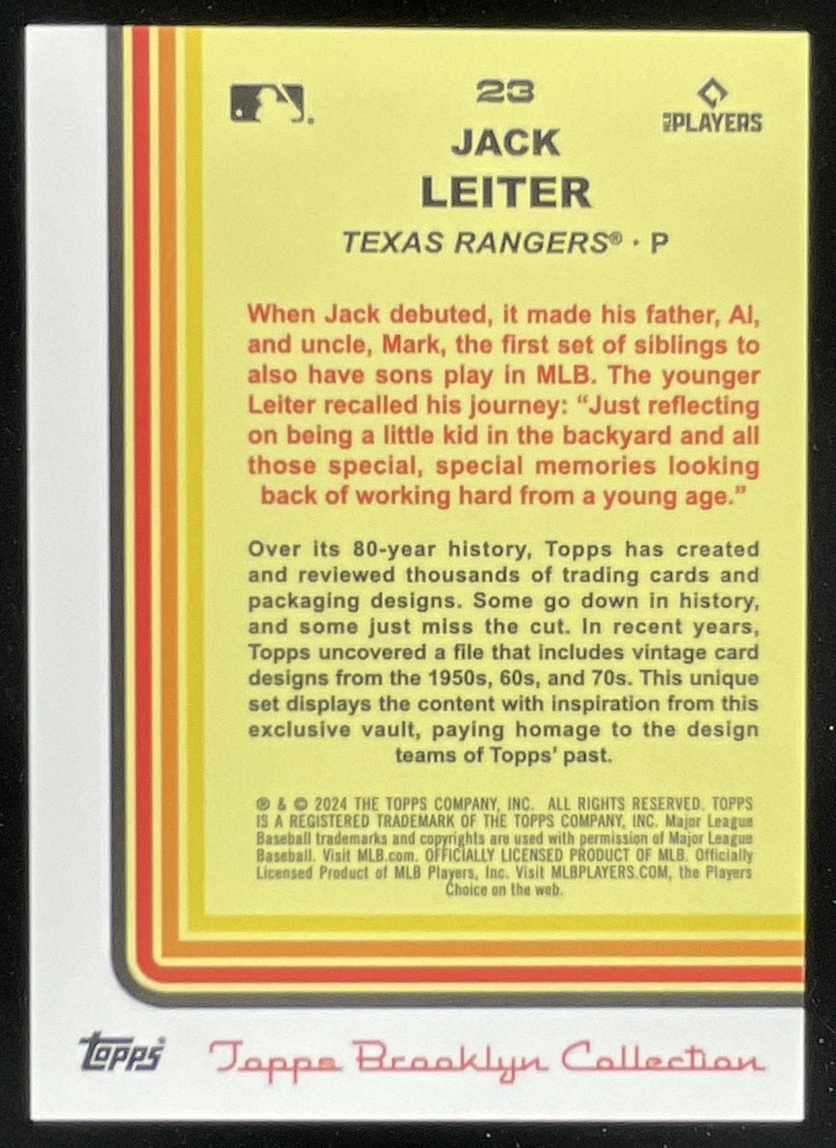 2024 Topps Brooklyn Collection Black #23 Jack Leiter RC /75 product image 2, provided for visual reference and product