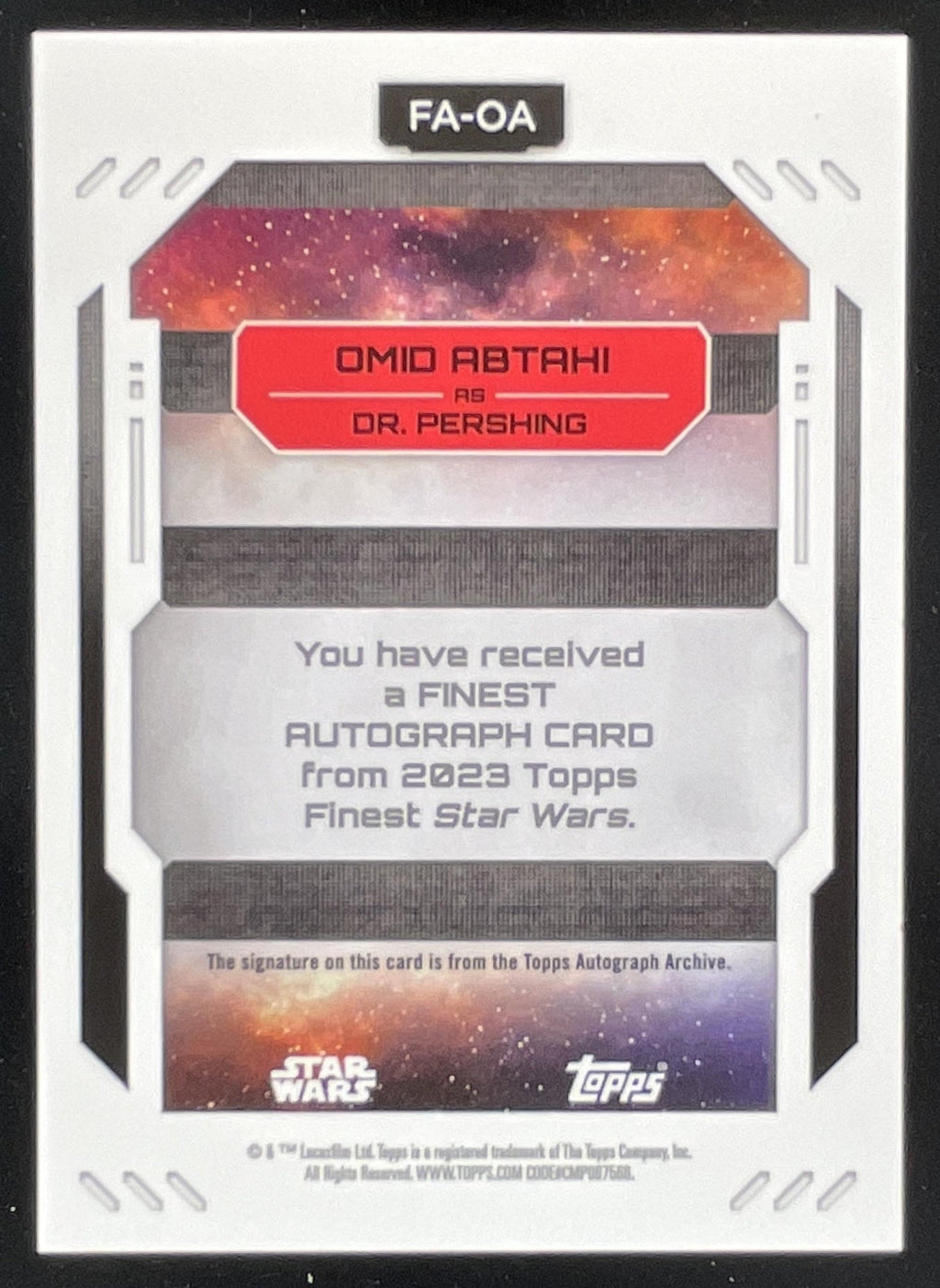 2023 Topps Finest Star Wars Finest Purple Wave #FA-OA Omid Abtahi Auto /75 product image 2, provided for visual reference