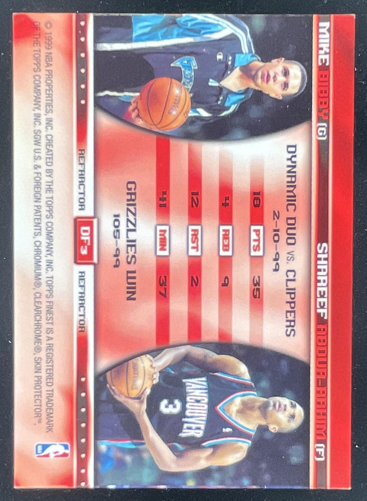 1999-00 Topps Finest Double Feature Dual #DF3 Shareef Abdur-Rahim Mike Bibby product image 2, provided for visual reference
