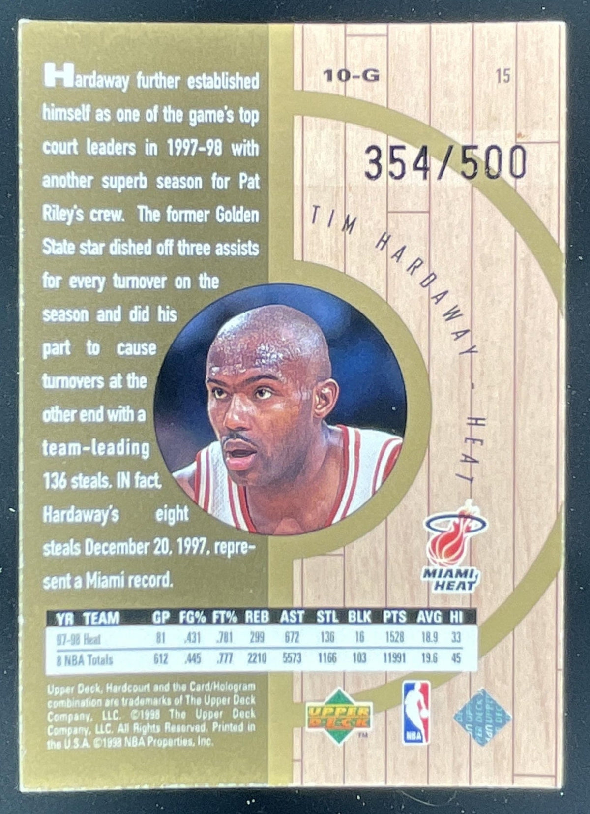 1998-99 Upper Deck Hardcourt Home Court Advantage Plus #15 Tim Hardaway /500 product image 2, provided for visual reference