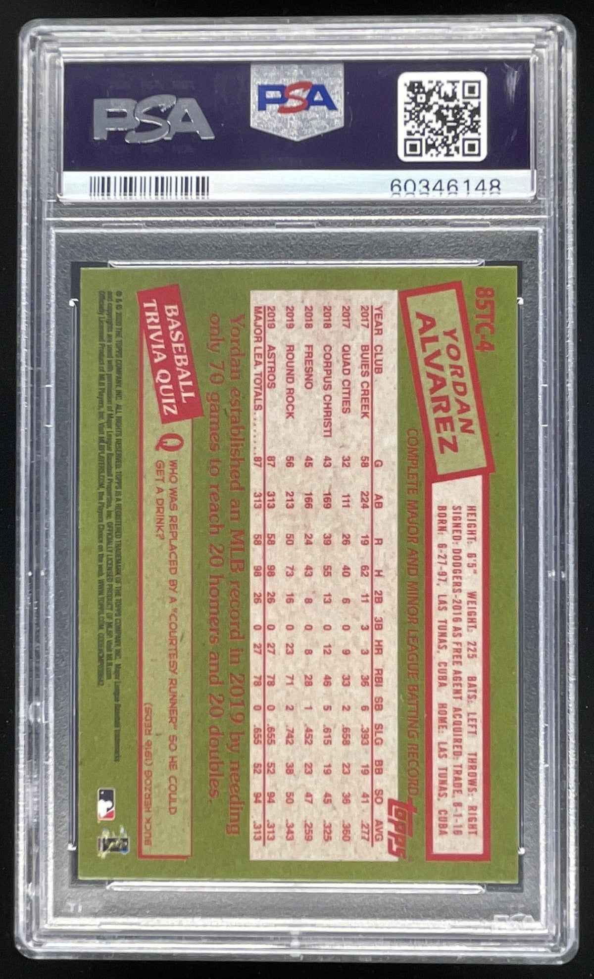 2020 Topps Chrome 1985 Topps Baseball #85TC-4 Yordan Alvarez RC PSA 10 product image 2, provided for visual reference and